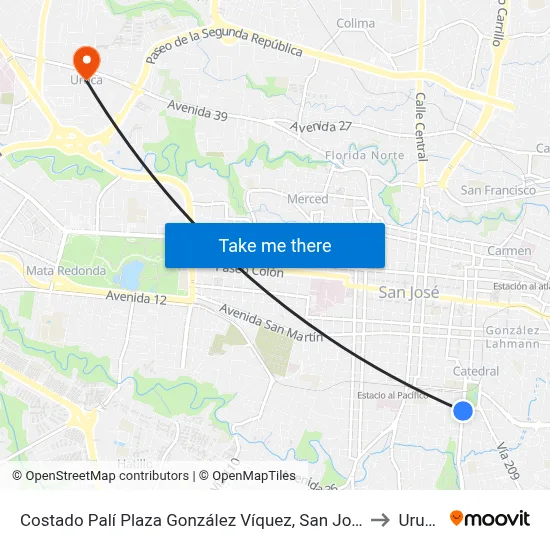 Costado Palí Plaza González Víquez, San José to Uruca map