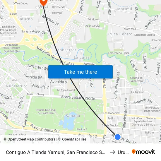 Contiguo A Tienda Yamuni, San Francisco San José to Uruca map