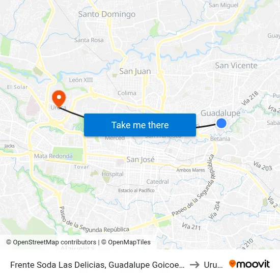 Frente Soda Las Delicias, Guadalupe Goicoechea to Uruca map