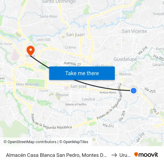 Almacén Casa Blanca San Pedro, Montes De Oca to Uruca map