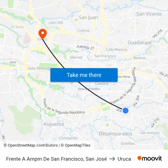 Frente A Ampm De San Francisco, San José to Uruca map
