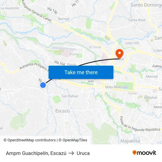 Ampm Guachipelín, Escazú to Uruca map