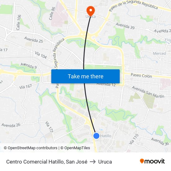Centro Comercial Hatillo, San José to Uruca map