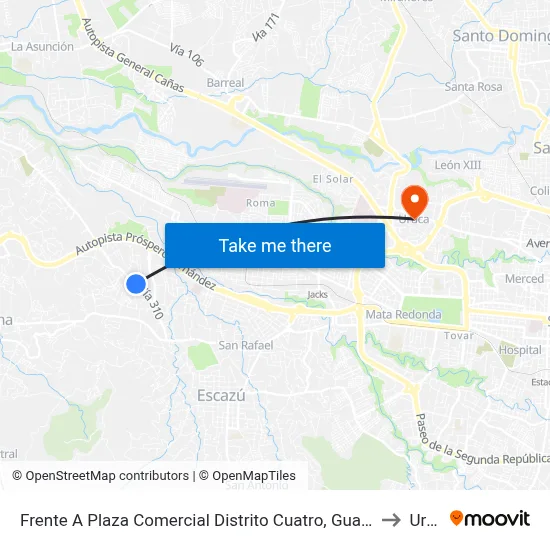 Frente A Plaza Comercial Distrito Cuatro, Guachipelín De Escazú to Uruca map
