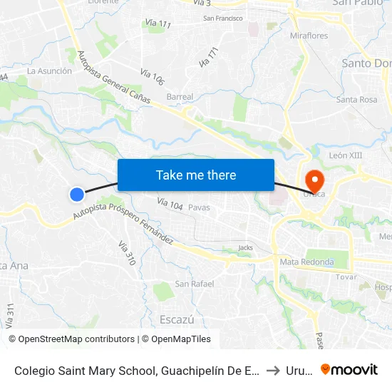 Colegio Saint Mary School, Guachipelín De Escazú to Uruca map