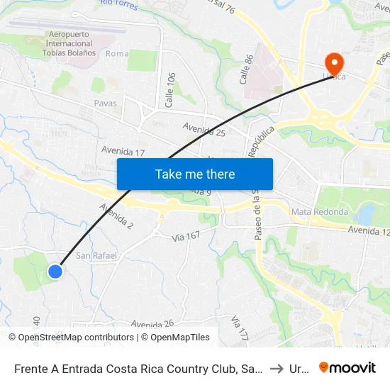 Frente A Entrada Costa Rica Country Club, San Rafael Escazú to Uruca map