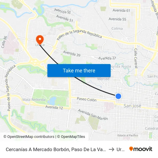 Al Frente Del Bazar La Gata, Paso De La Vaca San José to Uruca map