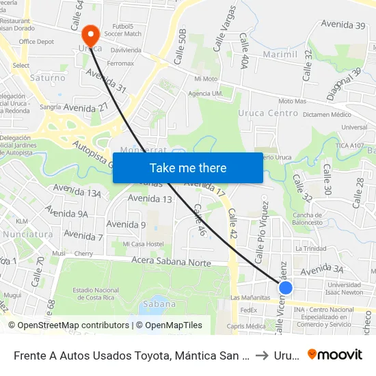 Frente A Autos Usados Toyota, Mántica San José to Uruca map