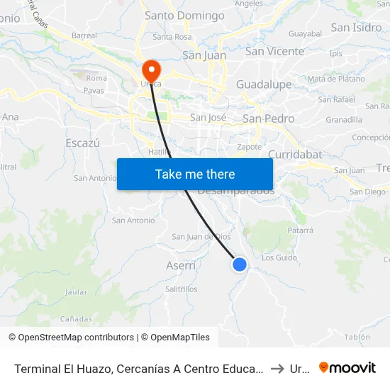 Terminal El Huazo, Cercanías A Centro Educativo Edwin Porras to Uruca map