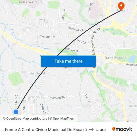 Frente A Centro Cívico Municipal De Escazú to Uruca map