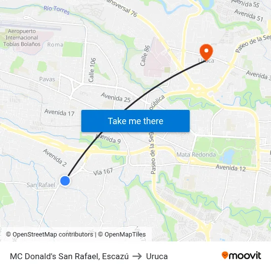 MC Donald's San Rafael, Escazú to Uruca map