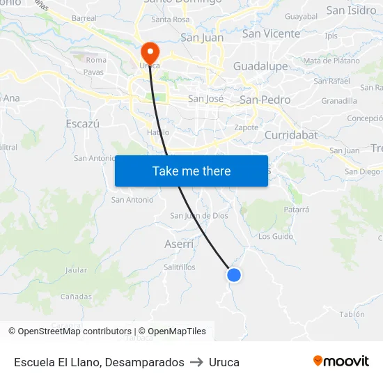 Escuela El Llano, Desamparados to Uruca map