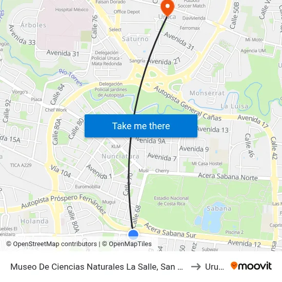 Museo De Ciencias Naturales La Salle, San José to Uruca map