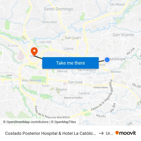 Costado Posterior Hospital & Hotel La Católica, San Antonio Goicoechea to Uruca map