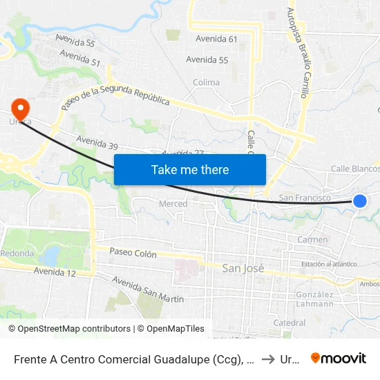 Frente A Centro Comercial Guadalupe (Ccg), Goicoechea to Uruca map