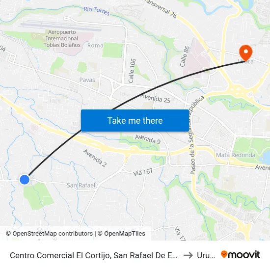 Centro Comercial El Cortijo, San Rafael De Escazú to Uruca map