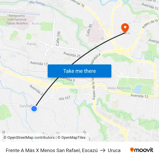 Frente A Más X Menos San Rafael, Escazú to Uruca map