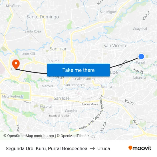 Segunda Urb. Kurú, Purral Goicoechea to Uruca map