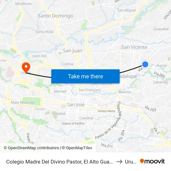 Colegio Madre Del Divino Pastor, El Alto Guadalupe to Uruca map