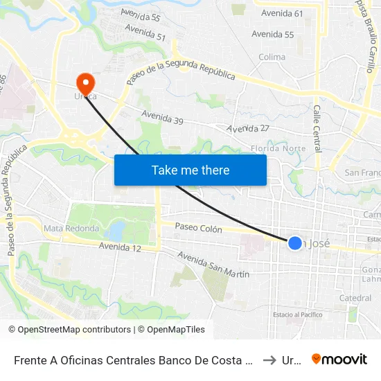 Frente A Oficinas Centrales Banco De Costa Rica, San José to Uruca map