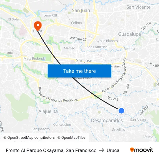 Frente Al Parque Okayama, San Francisco to Uruca map