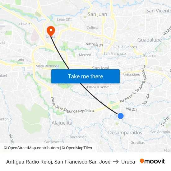 Antigua Radio Reloj, San Francisco San José to Uruca map