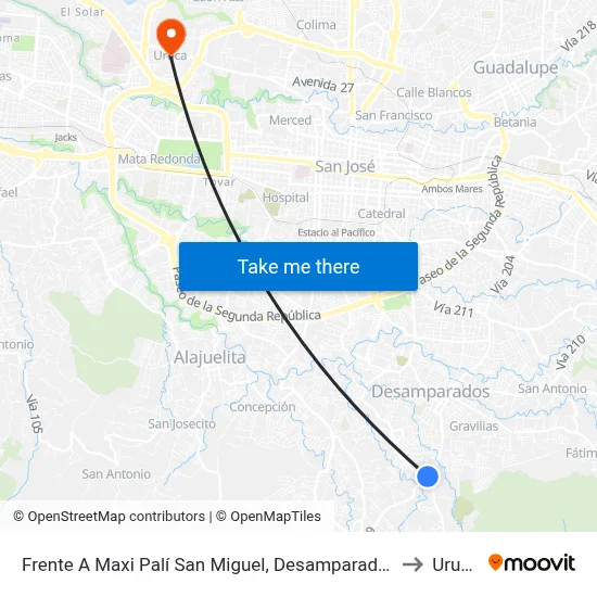 Frente A Maxi Palí San Miguel, Desamparados to Uruca map