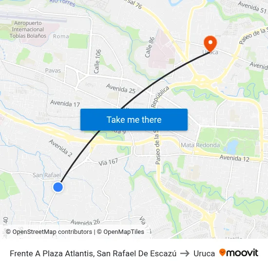Frente A Plaza Atlantis, San Rafael De Escazú to Uruca map