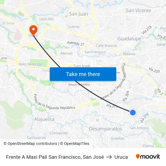 Frente A Maxi Palí San Francisco, San José to Uruca map