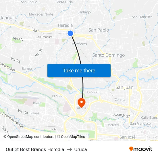 Outlet Best Brands Heredia to Uruca map
