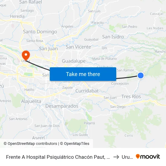 Frente A Hospital Psiquiátrico Chacón Paut, La Unión to Uruca map