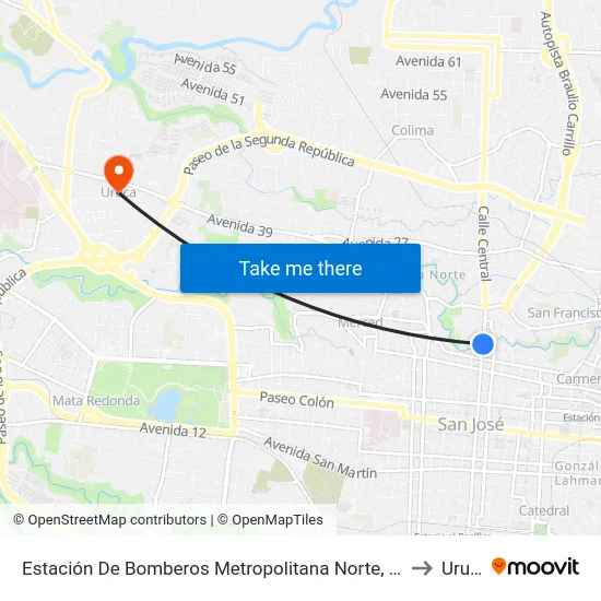 Estación De Bomberos Metropolitana Norte, San José to Uruca map