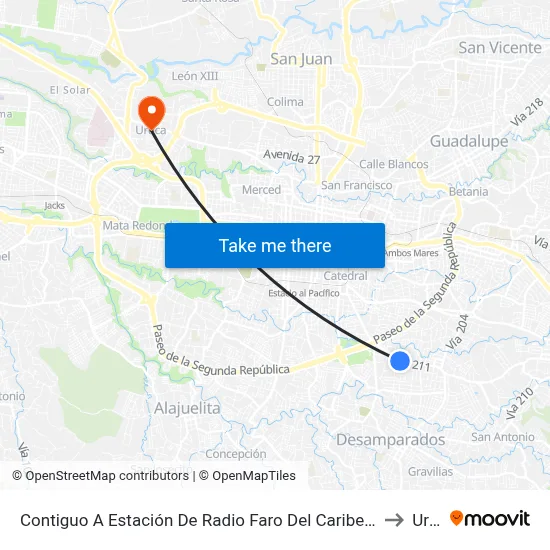 Contiguo A Estación De Radio Faro Del Caribe, San Francisco San José to Uruca map