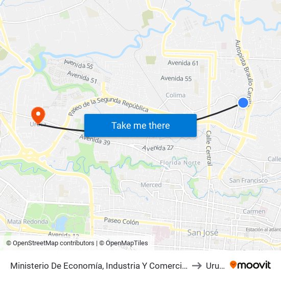 Ministerio De Economía, Industria Y Comercio, Tibás to Uruca map