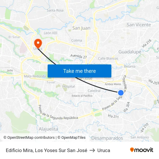 Edificio Mira, Los Yoses Sur San José to Uruca map