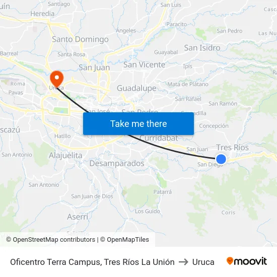 Oficentro Terra Campus, Tres Ríos La Unión to Uruca map