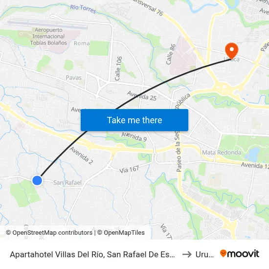 Apartahotel Villas Del Río, San Rafael De Escazú to Uruca map