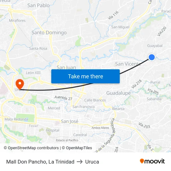 Mall Don Pancho, La Trinidad to Uruca map