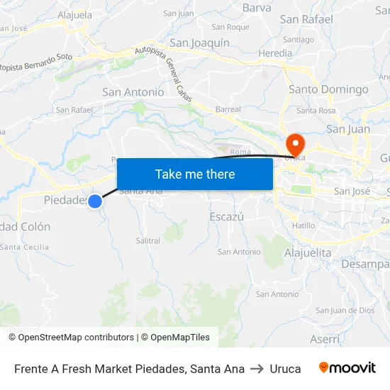 Frente A Fresh Market Piedades, Santa Ana to Uruca map