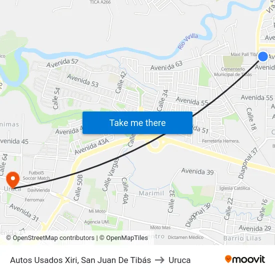 Autos Usados Xiri, San Juan De Tibás to Uruca map