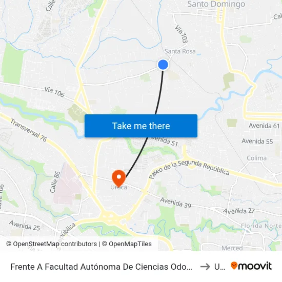 Frente A Facultad Autónoma De Ciencias Odontológicas, Santa Rosa De Santo Domingo to Uruca map