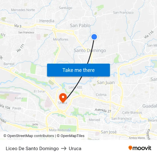 Liceo De Santo Domingo to Uruca map