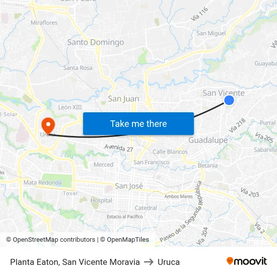 Planta Eaton, San Vicente Moravia to Uruca map