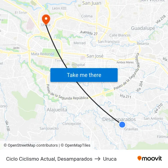 Ciclo Ciclismo Actual, Desamparados to Uruca map