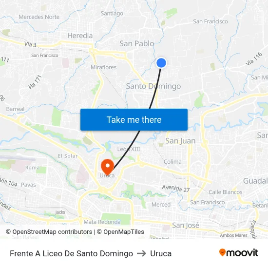Frente A Liceo De Santo Domingo to Uruca map