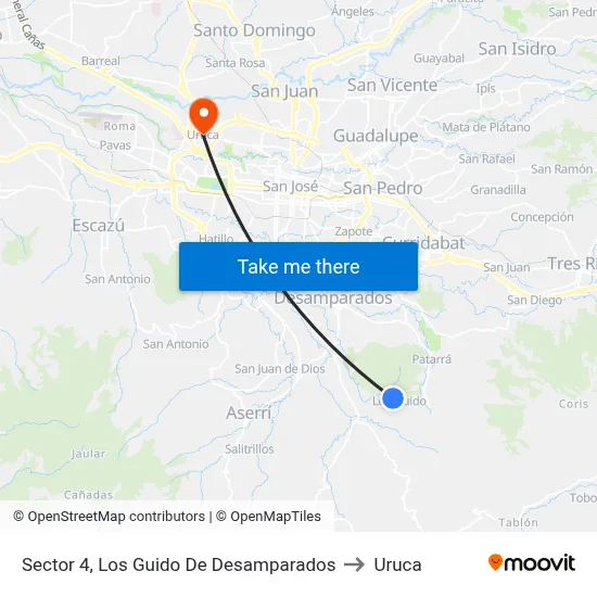 Sector 4, Los Guido De Desamparados to Uruca map