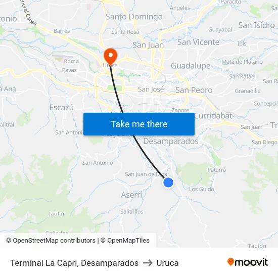 Terminal La Capri, Desamparados to Uruca map
