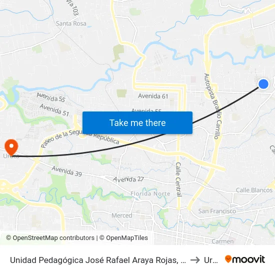 Unidad Pedagógica José Rafael Araya Rojas, La Florida Tibás to Uruca map