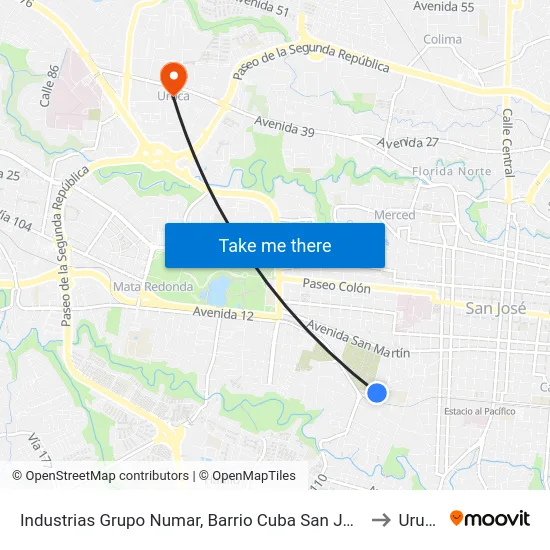 Industrias Grupo Numar, Barrio Cuba San José to Uruca map