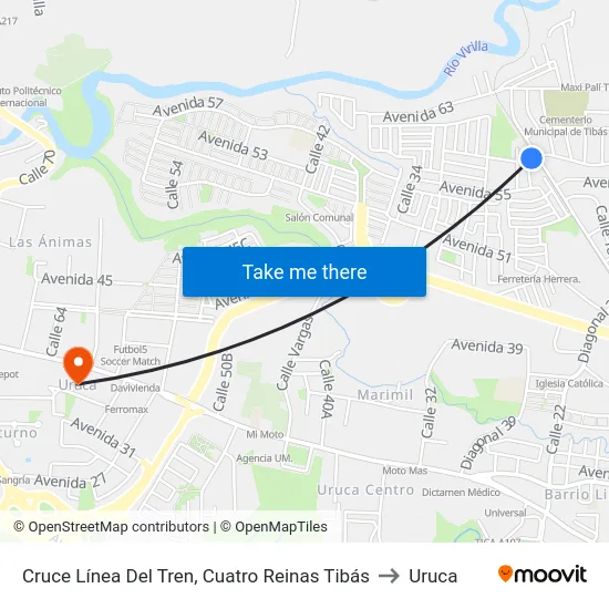 Cruce Línea Del Tren, Cuatro Reinas Tibás to Uruca map